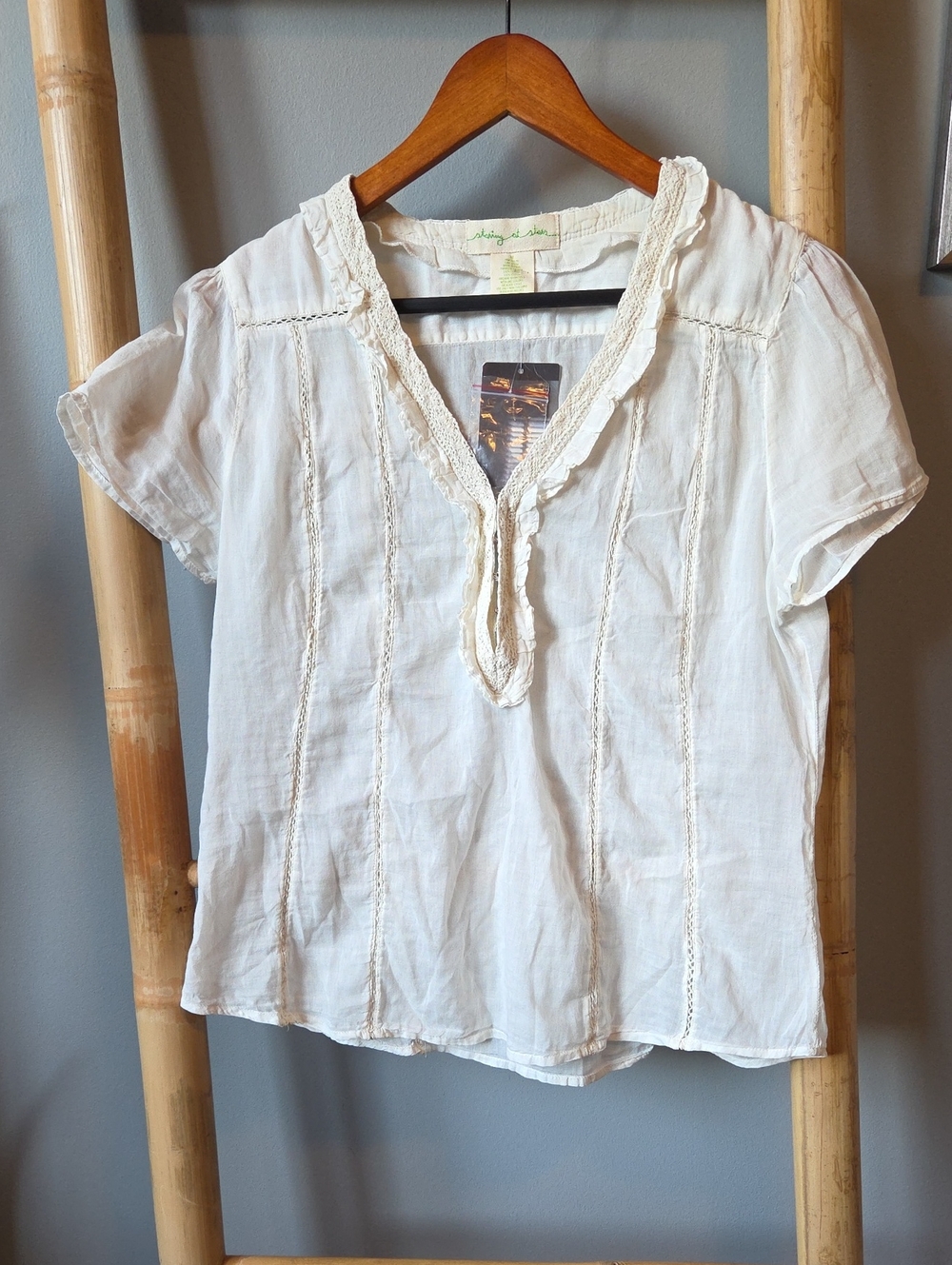 Staring at Stars Cream Lace-Trim Peasant Blouse